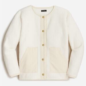 NWT J.Crew Teddy Sherpa Lady Jacket Ivory Cream Sz Small BK301 Snap Front Cozy